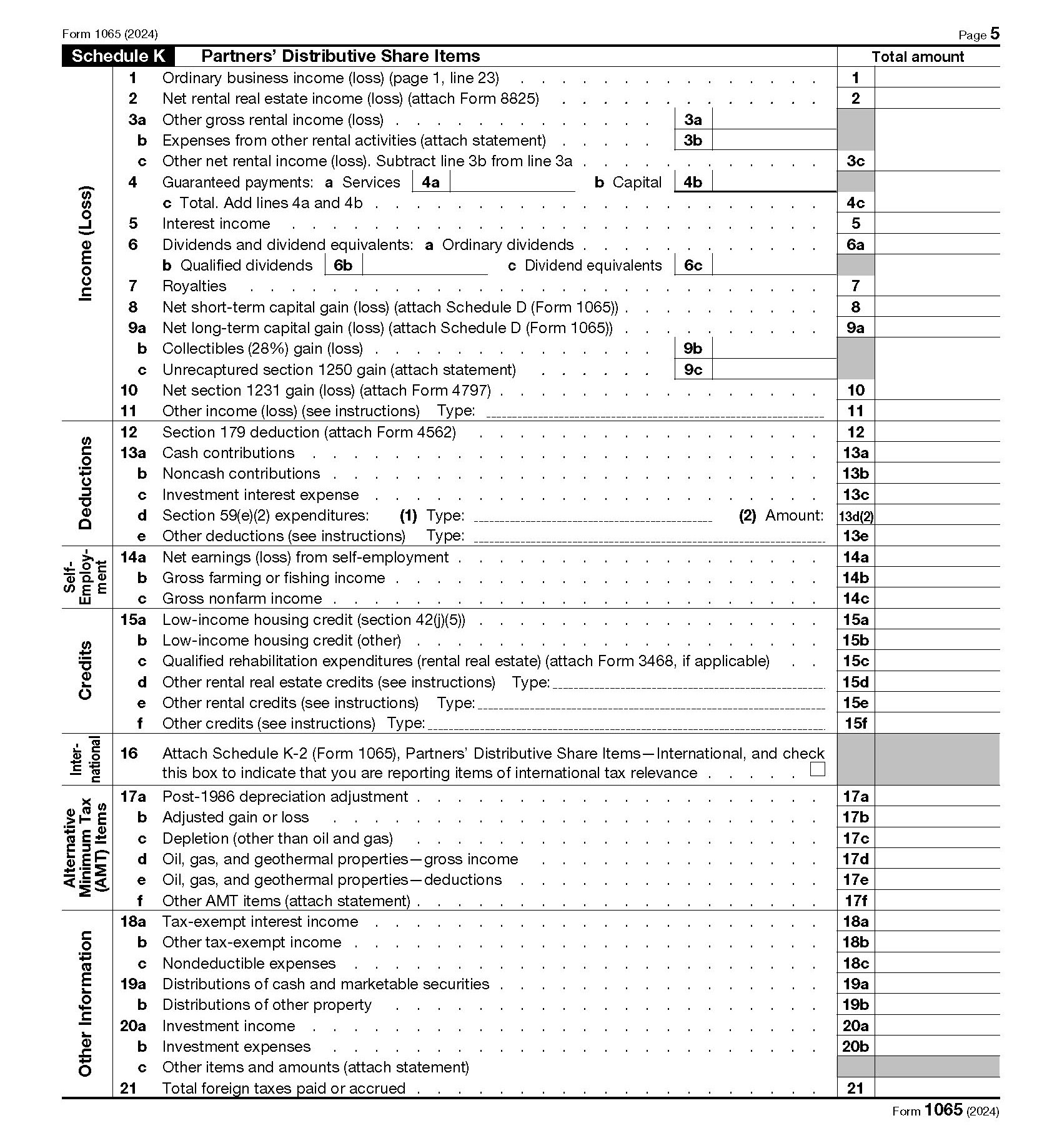 Formulario 1065 anexo k