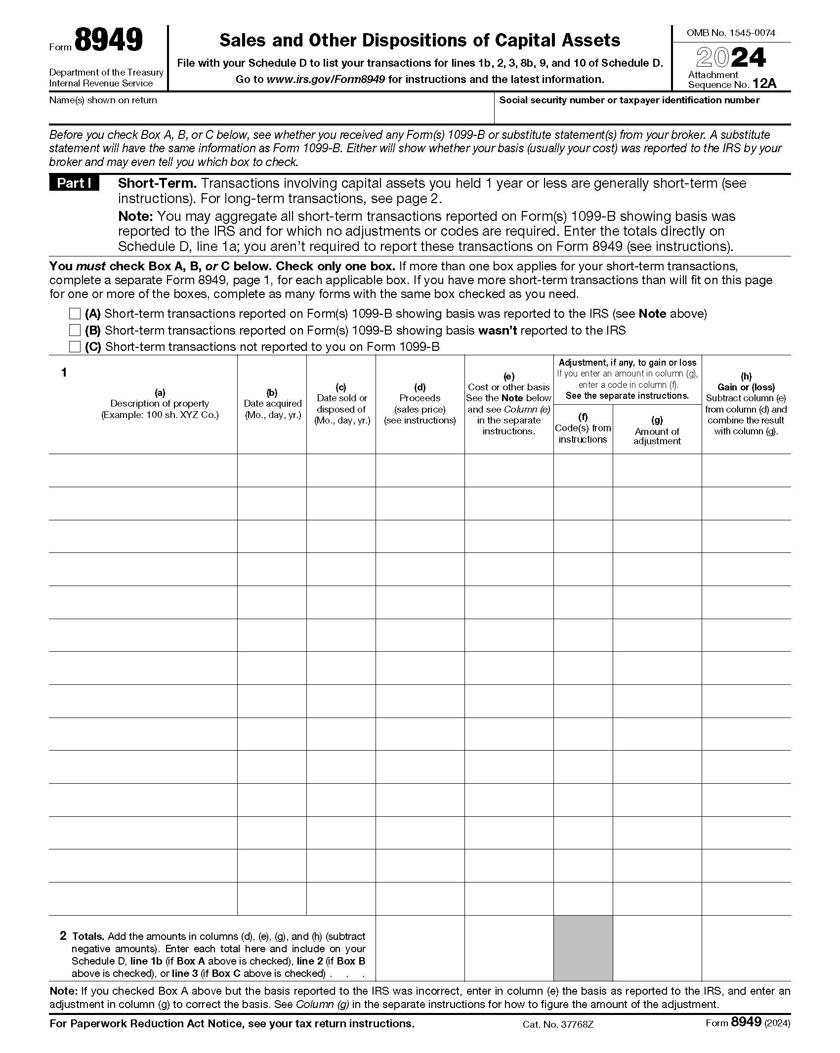 irs form 8949 Part 1 example