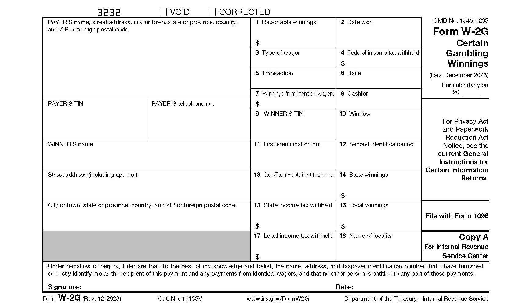 irs form w-2g example image