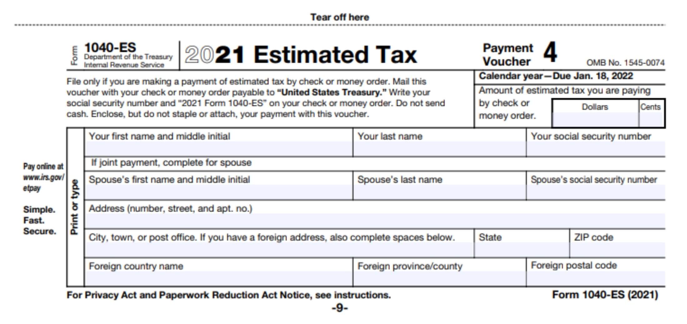 2023 Form 1040 Es Payment Voucher 1 Printable Forms Free Online