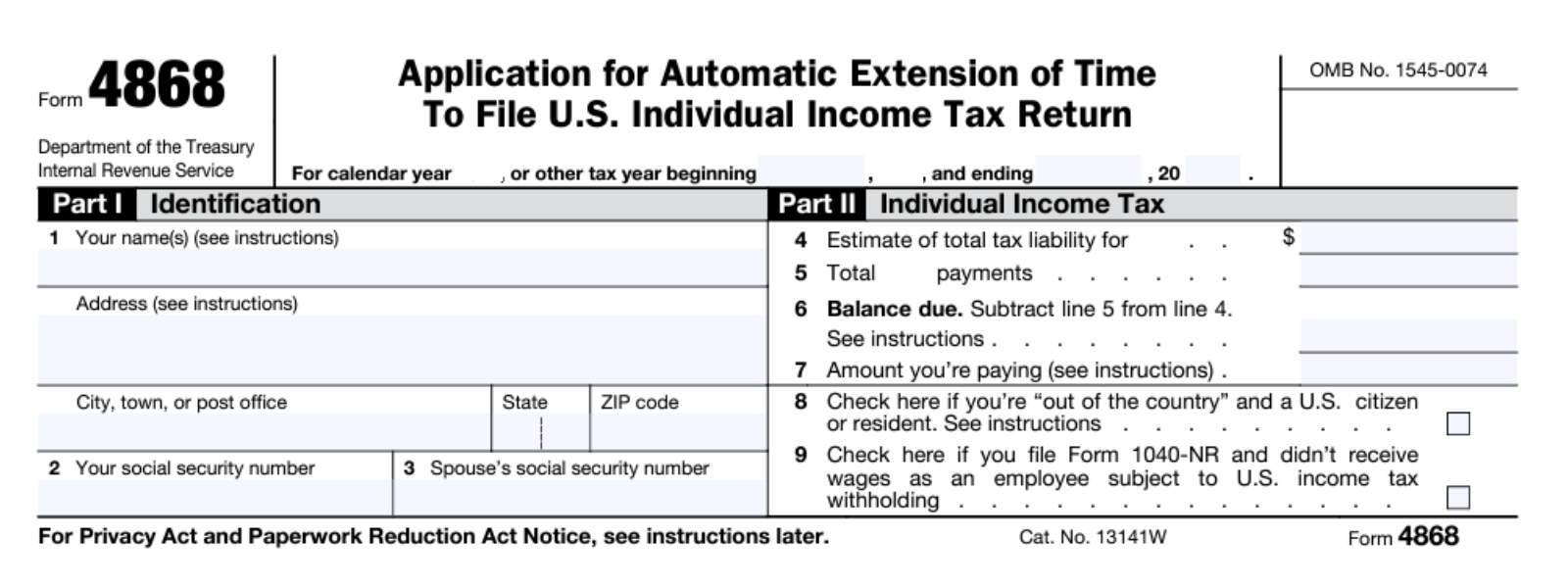 tax filing extension request