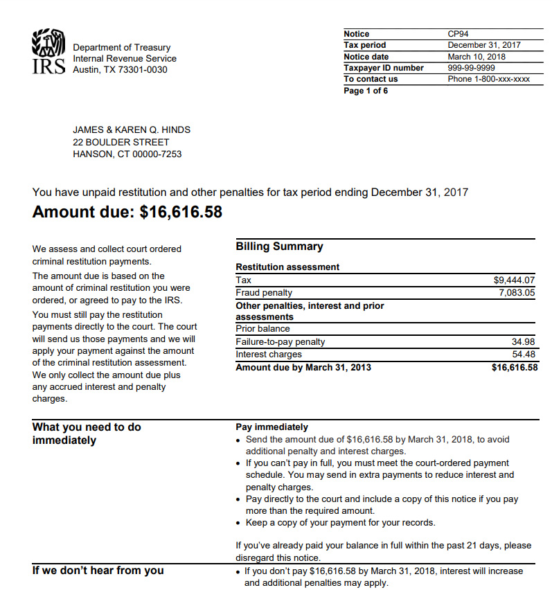 IRS Notice CP94 example