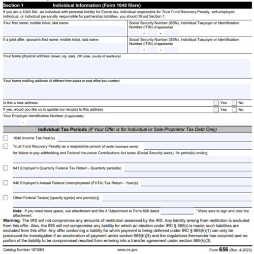 IRS Form 656-B, Offer in Compromise Booklet