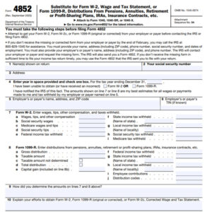 IRS Form 4852, Substitute for Form W-2 or Form 1099-R