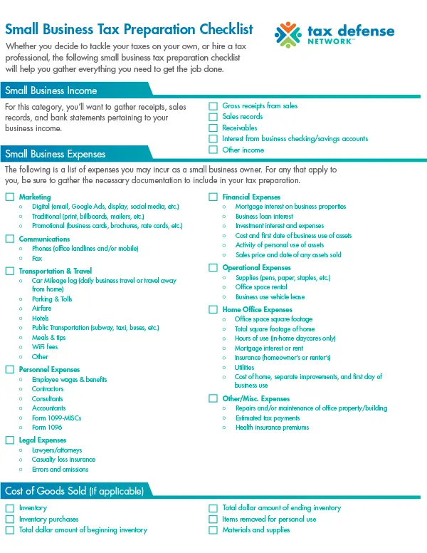 Small Business Tax Checklist pdf download